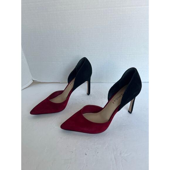Via Spiga Red and Black Suede D’orsay Pointy Toe Slip On Stiletto Pump Shoes 7 - Picture 1 of 10